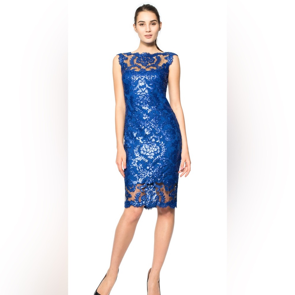 NWOT Tadashi Shoji Pailette Embroidered Lace Sheath Dress